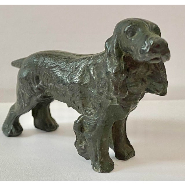 Handsome Vintage Bronze or Pewter Cocker Spaniel Dog Sculpture Desk Art Paperweight For Sale - Image 4 of 7