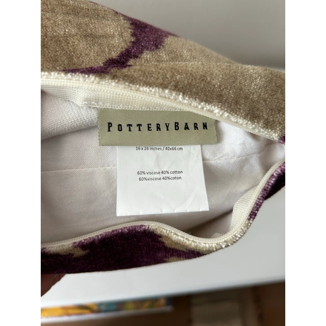 Textile Printed Velvet Pillow in Beige and Purple For Sale - Image 7 of 7