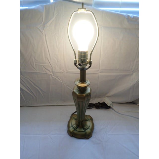 Vintage 1930s Art Nouveau Style Gold With Green Accent Metal Table Lamp For Sale - Image 10 of 12