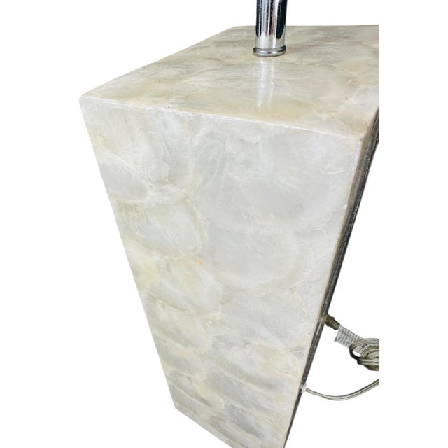 Cream Vintage West Elm Capiz Shell Table Lamps a Pair | Early 2000s Coastal Lighting | Luminous For Sale - Image 8 of 13