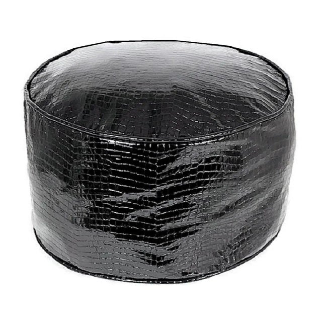 Kravet Style Vintage Croc Embossed Pattern Genuine Leather Pouf Ottoman With Piping For Sale - Image 13 of 13