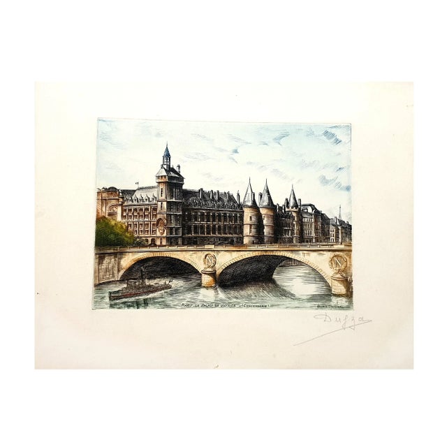 Dufza - Paris - Conciergerie - Original Hand Signed Etching Circa 1940 Hand Signed in pencil Dimensions: 20 x 25 cm.