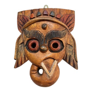 Vintage Thai Hand-Carved Wood Stylized Elephant Folk Art Wall Mask For Sale