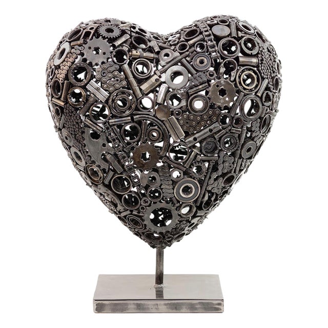Industrial Recycled Metal Heart Sculpture by Azele Studio For Sale
