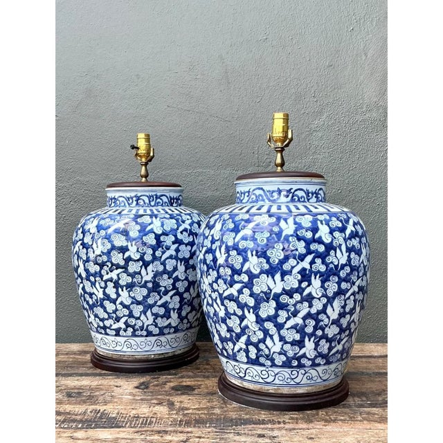 Vintage Monumental Ceramic Ginger Jar Table Lamps - Pair For Sale - Image 9 of 12
