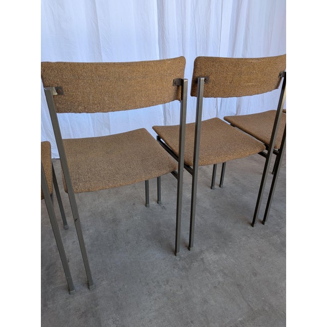 Vintage Industrial School Chairs in Brown Fabric with Black Metal Bases, 1970s, Set of 6 For Sale - Image 13 of 18
