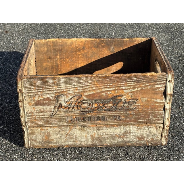 Moxie! A wonderfully worn - and entirely original - Early 19th C. Soft Drink Shipping Box / Crate. From the soda brand...