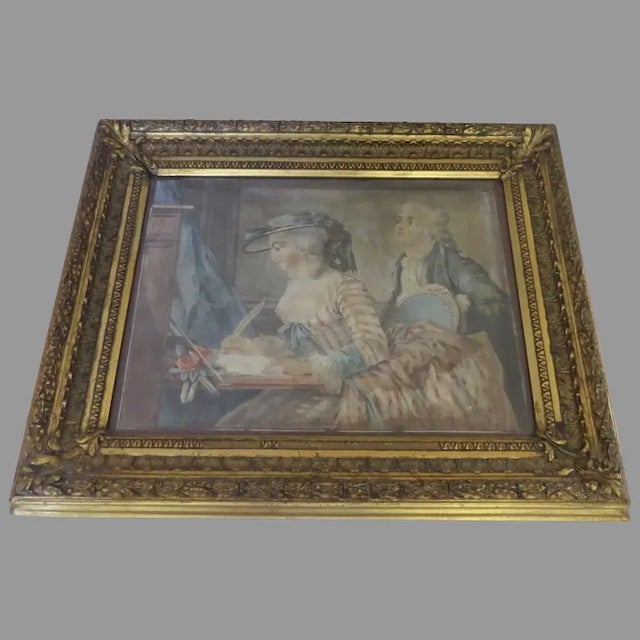 19th Century "Signing Wedding Certificate" French Watercolor Painting, Framed For Sale - Image 10 of 12