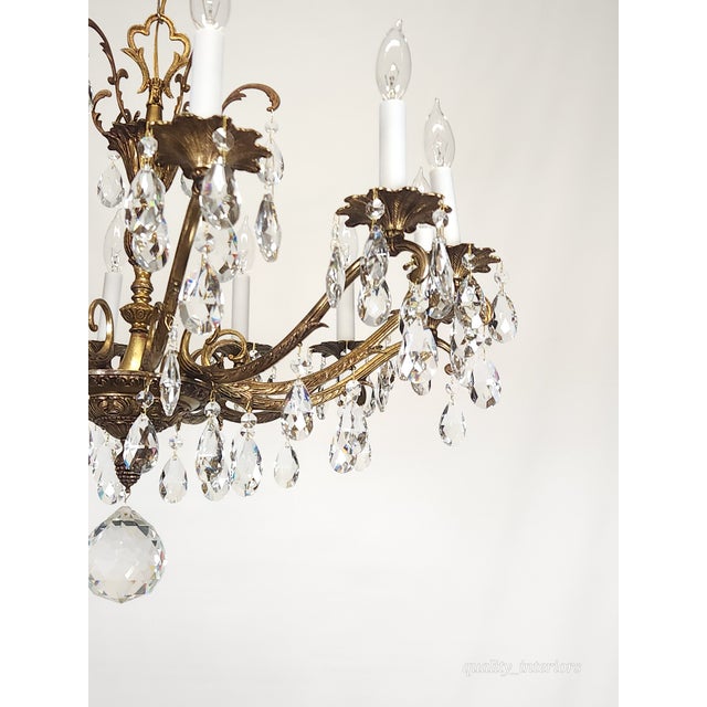 Brass Antique 12 Light Captivating Curvaceous Brass Cut Lead Crystal Chandelier For Sale - Image 8 of 10