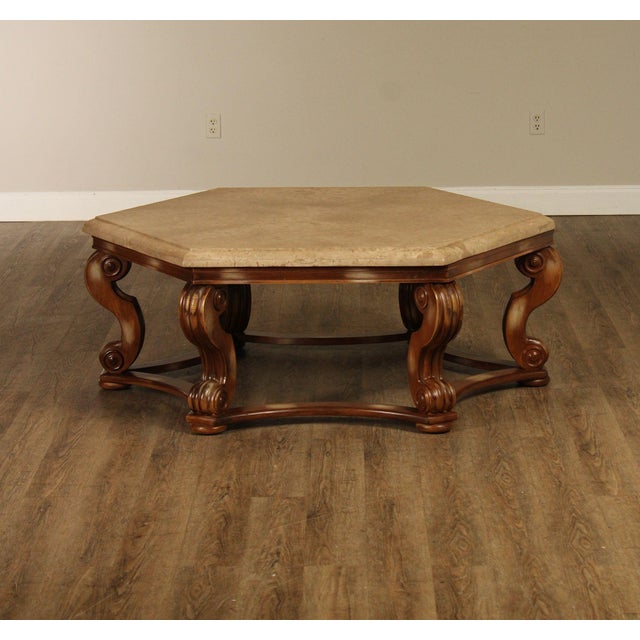 Century Furniture Tuscan Style Large Travertine Top Hexagonal Coffee Table For Sale - Image 14 of 18