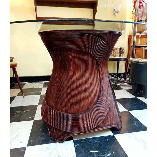 Brown Vintage Rattan Marquetry Table, 1970s For Sale - Image 8 of 13
