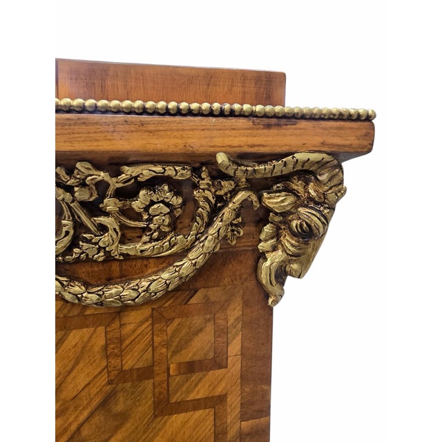 Vintage French Louis XVI Style Parquetry and Ormolu Display Pedestals - Pair For Sale - Image 10 of 10