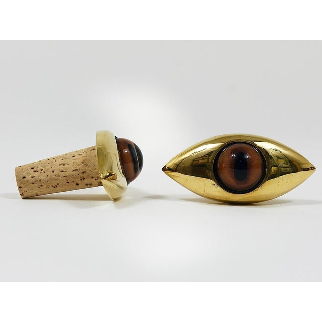 Handcrafted Eye Bottle Stopper in Cork & Brass attributed to Carl Auböck, Austria For Sale - Image 3 of 16