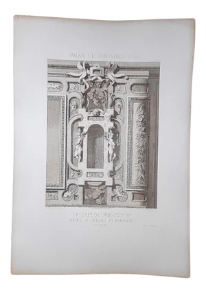 Large Antique Architectural Engraving-Palais de Fontainebleau-Architectural Details