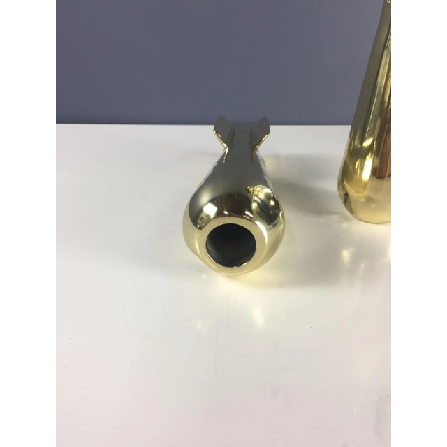 WWll Era Brassed Mortar Shell Paperweights or Bookends - a Pair For Sale - Image 4 of 7