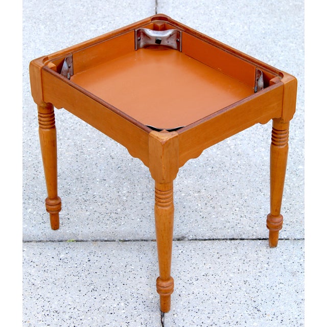 1970s Vintage Colonial Maple Wood Sewing Stool With Storage – Rustic Mid-Century Appeal For Sale - Image 5 of 7