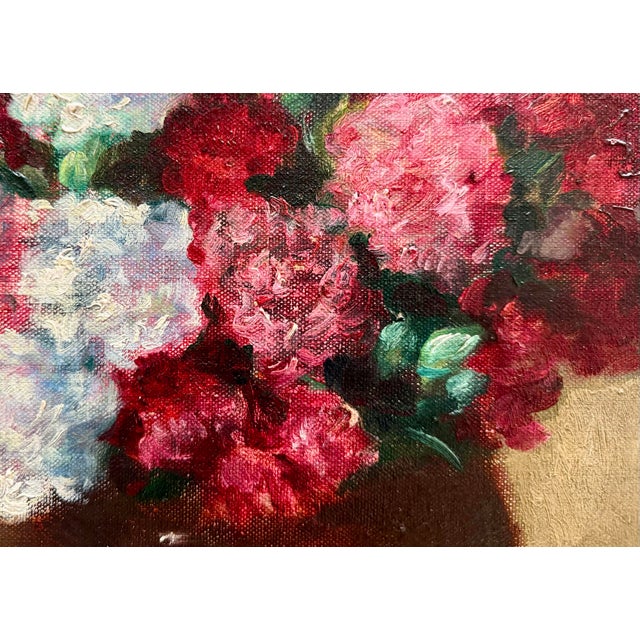 Victor Abeloos, Bouquet of Carnations on a Gingham Tablecloth, 1920, Oil Painting on Canvas, Framed For Sale - Image 13 of 15