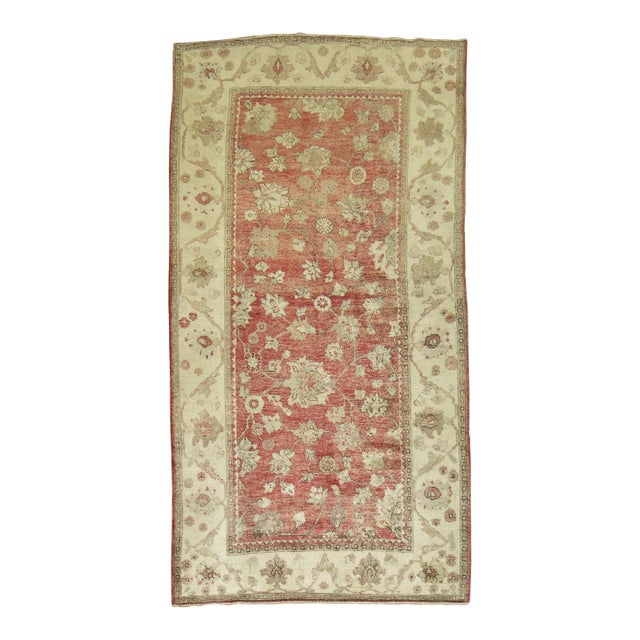 Early 20th Century Zabihi Collection Crimson Red Turkish Oushak Carpet - 5'3" x 9'11" For Sale