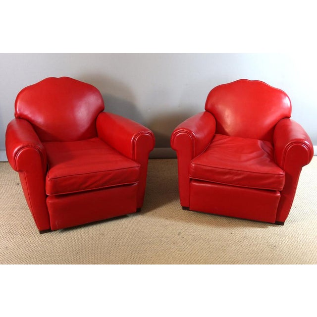 Red Leather Club Armchairs, 1990s, Set of 2 For Sale - Image 8 of 8