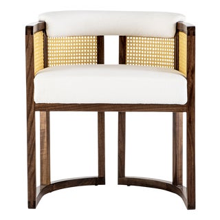 Livingstone Walnut and Rattan and Brass Dining Chair by Egg Designs For Sale