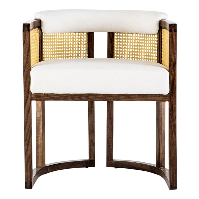 Livingstone Walnut and Rattan and Brass Dining Chair by Egg Designs For Sale