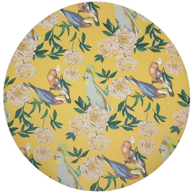 Nicolette Mayer Peony Inspira Goldenrod 16" Round Pebble Placemats, Set of 4 For Sale