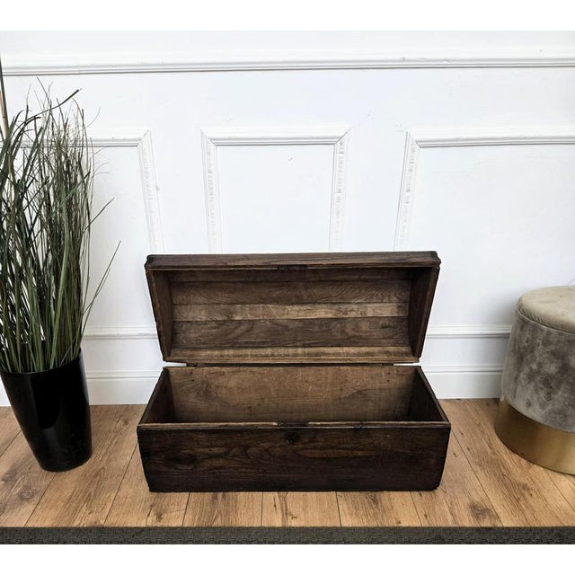 Wood Antique Rustic Italian Walnut Wood Chest Trunk Basket, 1890s For Sale - Image 7 of 11