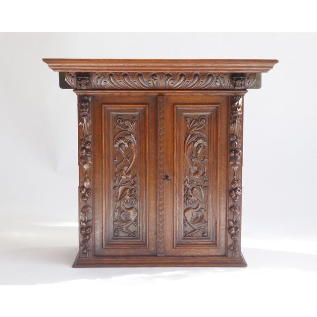 Antique Gothic Hand-Carved Wood Medicine Cabinet For Sale - Image 11 of 11