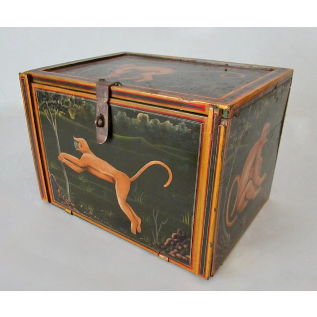 Vintage Anglo-Indian Hand-Painted & Crafted Wood and Brass Apothecary and/or Storage Box For Sale In West Palm - Image 6 of 18