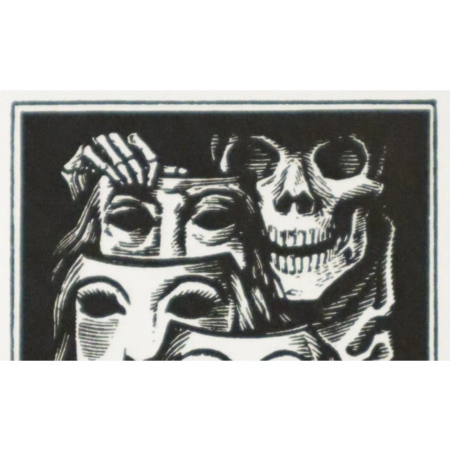 1959 Italian Engraving Bookplate (Ex Libris), Skeleton With Masks (Matted) For Sale - Image 4 of 4