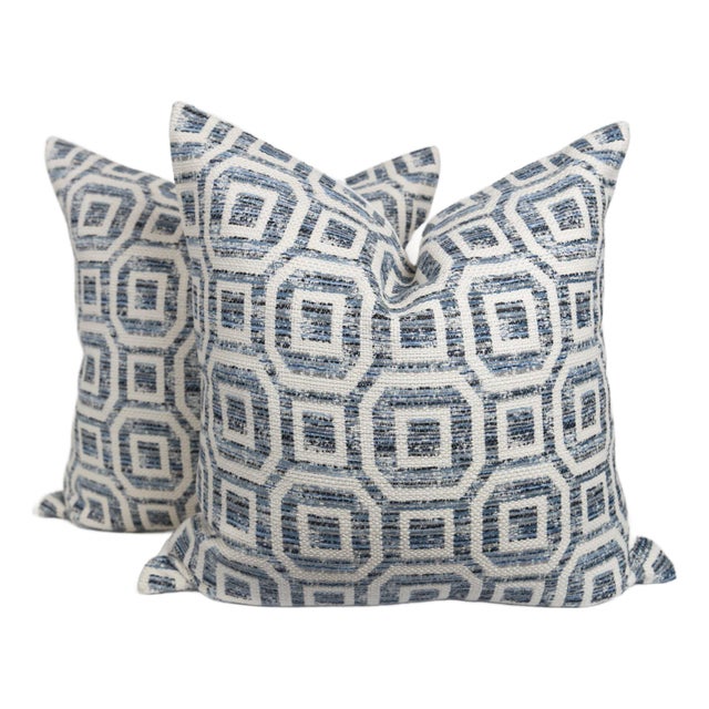 Designer Azure Pewter Pillow Covers 22x22, a Pair For Sale