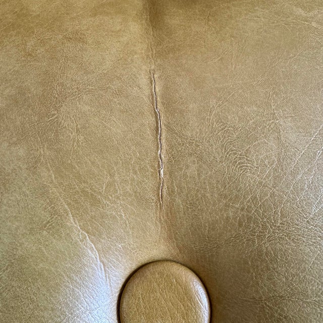 Vintage Olive Colored Vinyl and Walnut Three Seater Sofa For Sale - Image 9 of 12