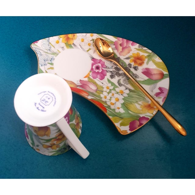 Summertime Coffee and Cake Cup and Plate in Porcelain, Set of 3 For Sale - Image 4 of 4