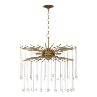 Lark 6-Light Round Statement Brass and Crystal Chandelier For Sale