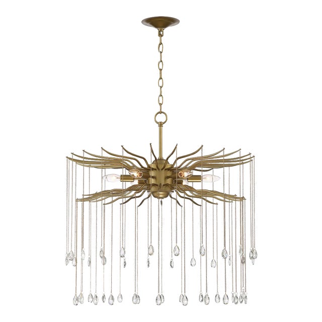 Lark 6-Light Round Statement Brass and Crystal Chandelier For Sale