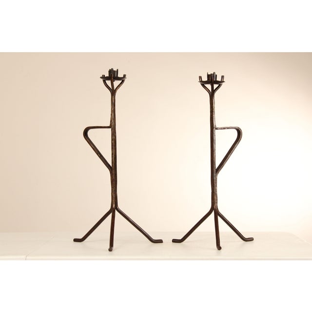 High Quality Vintage Pair Of Forged Iron Candleholders