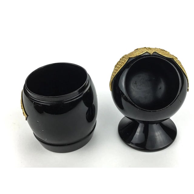 We love the shining black lacquer combination with bright gold overlay details. One piece is missing the cover or lid, but...