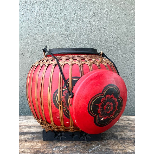 Red Vintage Asian Rattan Wrapped Lidded Basket For Sale - Image 8 of 12