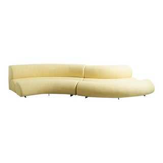Contemporary Modern Celeste Curved Sofa in Yellow Wool Felt and Black Metal Base For Sale