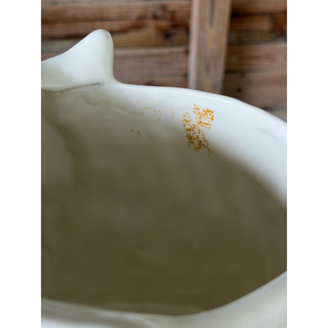Vintage Glazed Ceramic Owl Planter Cachepot in White and Lime Green For Sale - Image 10 of 11