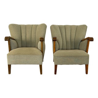 Vintage Scandinavian Beech Lounge Chairs, 1940s, Set of 2 For Sale