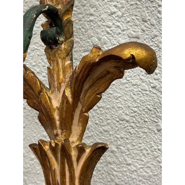 Mid 20th Century Mid 20th Century Italian Gilt Metal Laurel Wreath Candelabra Sconces, Pair For Sale - Image 5 of 12