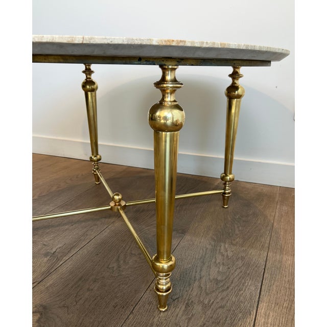 1970s Brass coffee table with travertine top in the style of Maison Ramsay For Sale - Image 10 of 12