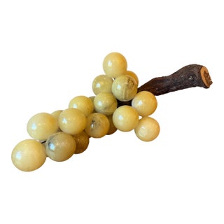 Vintage Italian Alabaster Grape Cluster, Extra Large, Wood/Vine Stem For Sale