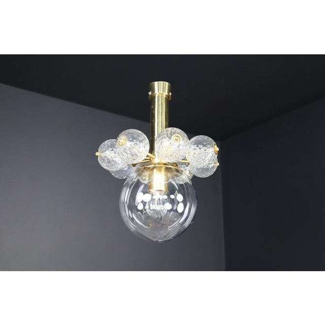 Mid-20th Century Chandelier with Brass Fixture and Hand-Blown Glass Globes, 1960s For Sale - Image 6 of 11