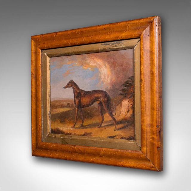Victorian Small Antique Greyhound Painting, Oil on Board, Maple Frame, Dog Art, Victorian For Sale - Image 3 of 8