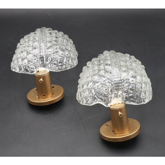 Art Deco Set of 2 Wall Light Trasparent Murano Glass Leave by Barovier E Toso, 1950s For Sale - Image 3 of 15