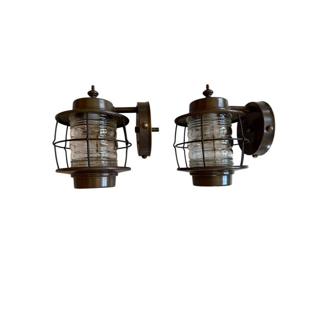 Mid-Century Modern Mid 20th Century Mid Century Modern Lantern Outdoor Wall Sconces - Pair For Sale - Image 3 of 9