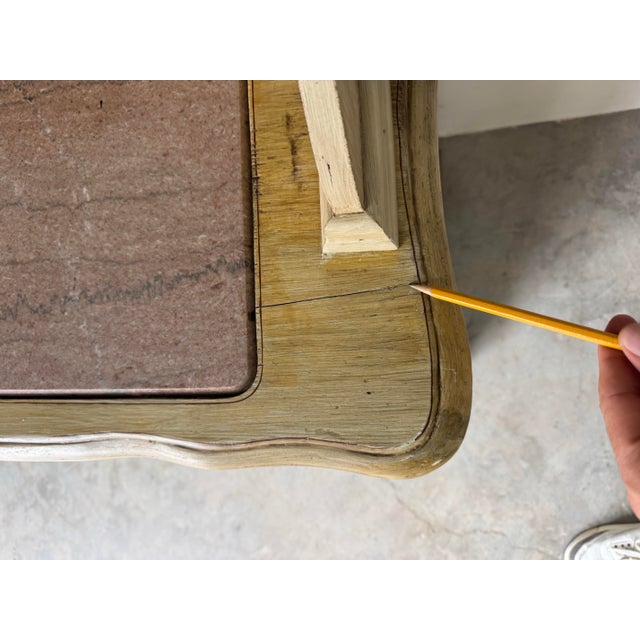 Antique French Country Style Painted Wood Cabinet With Glass Hutch & Marble Top Chest For Sale - Image 11 of 12