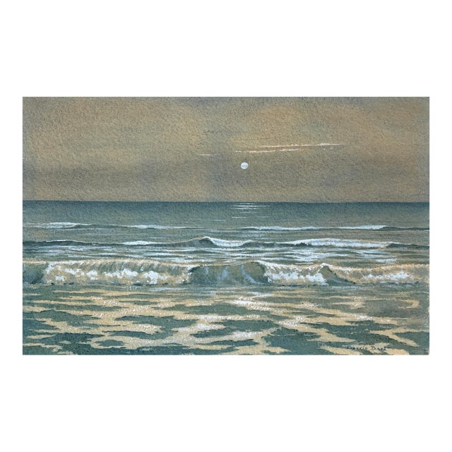 Vintage Post-Impressionist Nocturne Coastal Seascape, Signed (c.1980, Watercolor on Paper) For Sale